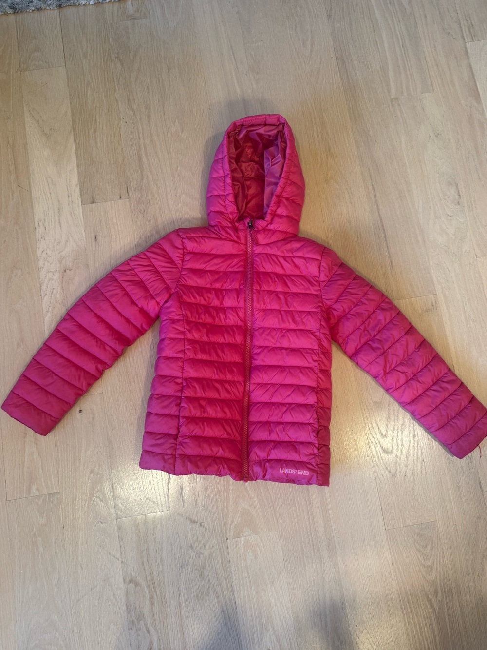 Lands End Pink Hooded Packable Puffer Jacket for Girls